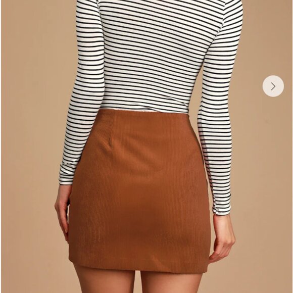 Lulus Katherina Rust Brown Button Front Corduroy Skirt - Size S - Picture 2 of 2